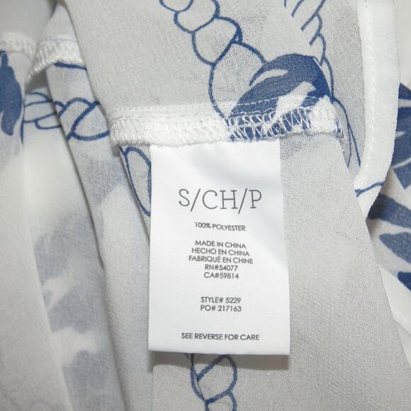 Cabi White Sheer Nautical Rope Print Short Sleeve Button Up Shirt - Picture 9 of 10